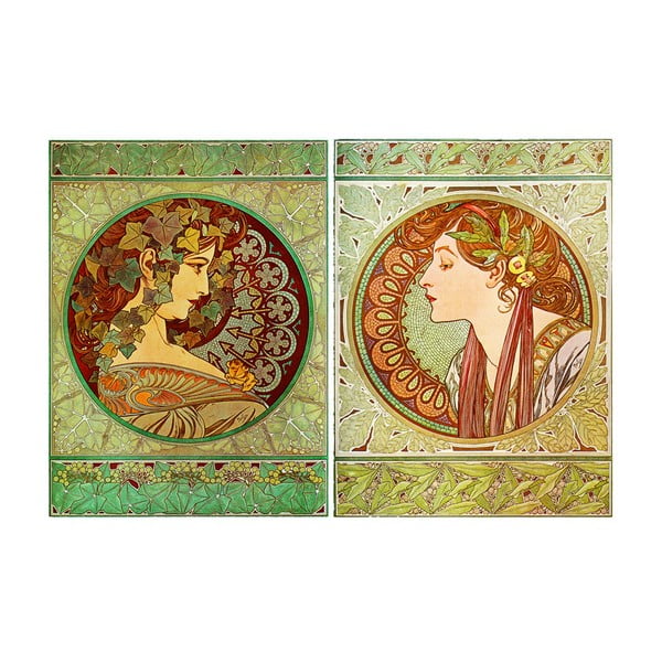 Sada 2 obrazov Alfons Mucha Ivy and Laurel, 55x40 cm