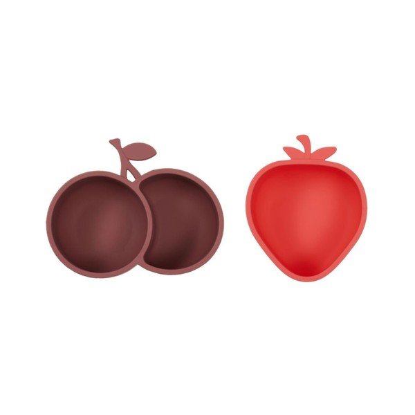 Červené/hnedé silikónové detské misky v súprave 2 ks Yummy – OYOY Mini
