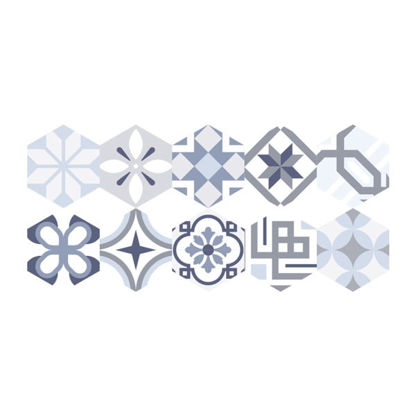 Sada 10 samolepiek na podlahu Ambiance Floor Stickers Hexagons Vitorio, 40 × 90 cm