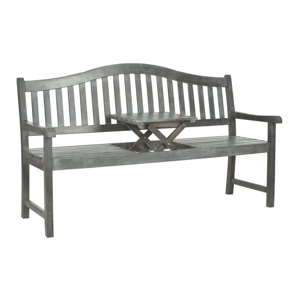 Sivá lavica z akáciového dreva s výklopným stolíkom Safavieh Bailey