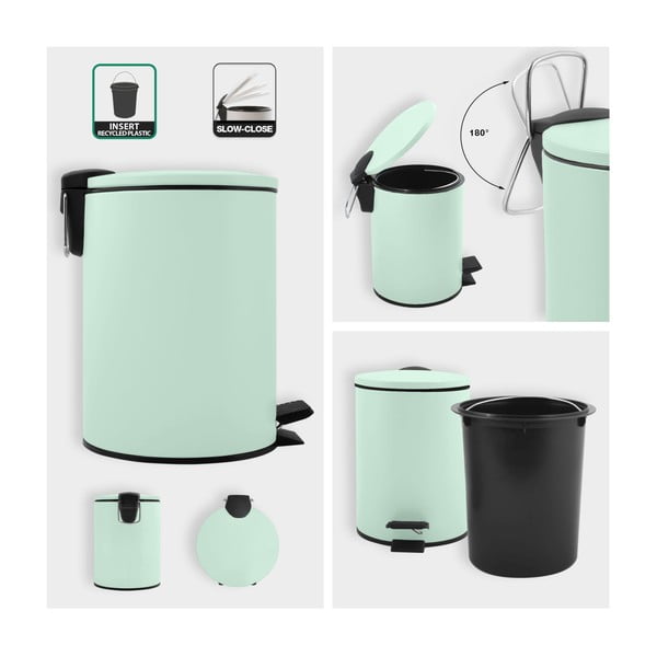 Nášľapný oceľový odpadkový kôš v mentolovej farbe 3 l Adelar – Spirella-image-2