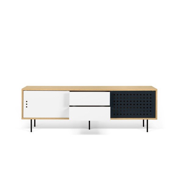TV komoda v dekore dubového dreva s čierno-bielymi detailmi TemaHome Dann Dots, dĺžka 201 cm-image-1