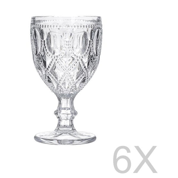 Sada 6 sklenených transparentných pohárov InArt Glamour Beverage Foot, výška 16 cm