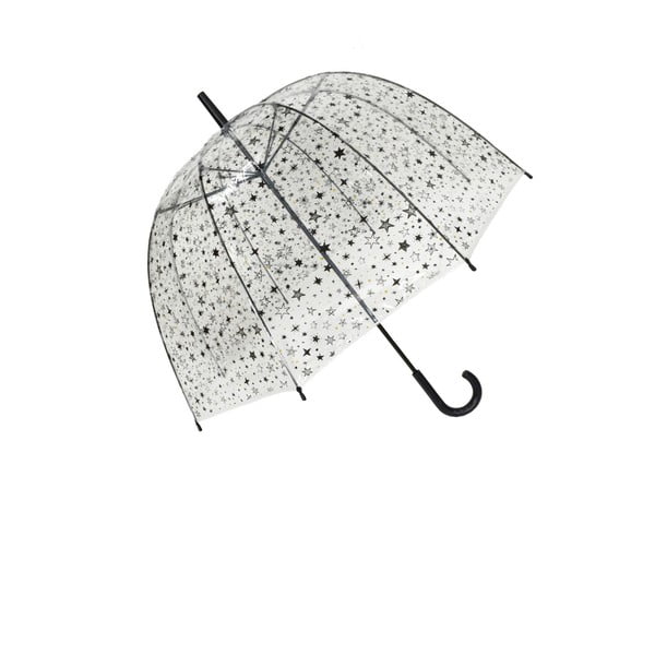 Transparentný tyčový dáždnik s detailmi v striebornej farbe Ambiance Birdcage Stars, ⌀ 81 cm