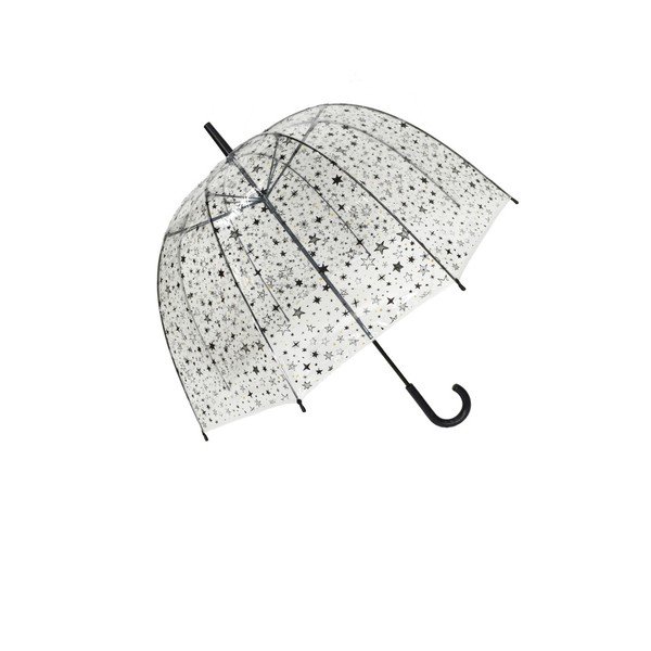 Transparentný tyčový dáždnik s detailmi v striebornej farbe Ambiance Birdcage Stars, ⌀ 81 cm
