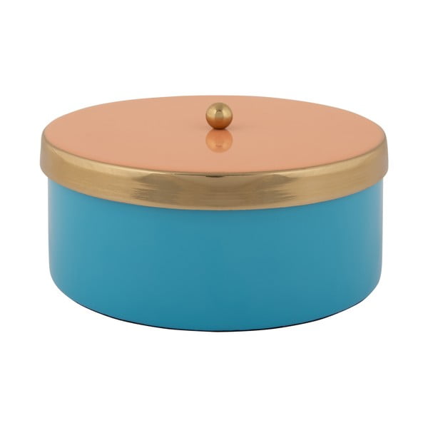 Modrý dekoratívny kovový úložný box ø 16x6 cm Double Funky – PT LIVING