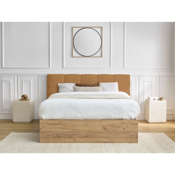 Okrovožltá čalúnená čalúnená/z drevotriesky dvojlôžková posteľ s úložným priestorom s roštom 160x200 cm Kumo – Bobochic Paris-image-4