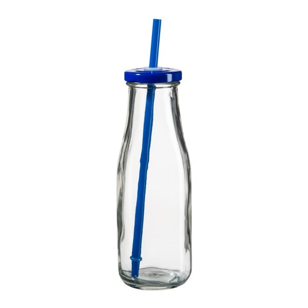 Fľaša s modrým viečkom a slamkou SUMMER FUN II, 440 ml