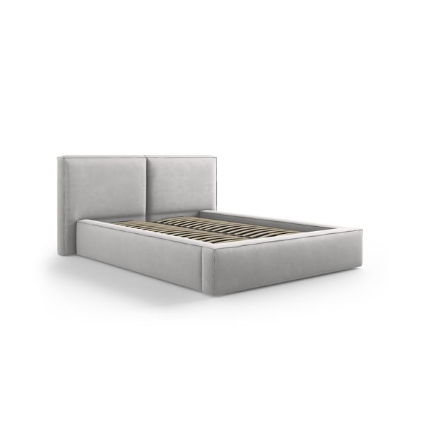 Svetlosivá čalúnená dvojlôžková posteľ s úložným priestorom a roštom 140x200 cm Arendal – Cosmopolitan Design