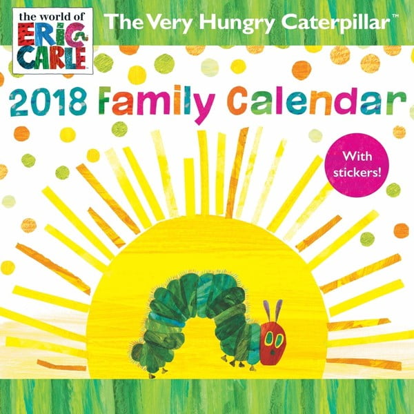 Nástenný rodinný kalendár na rok 2018 s lepiacimi papierikmi Portico Designs Hungry Caterpillar
