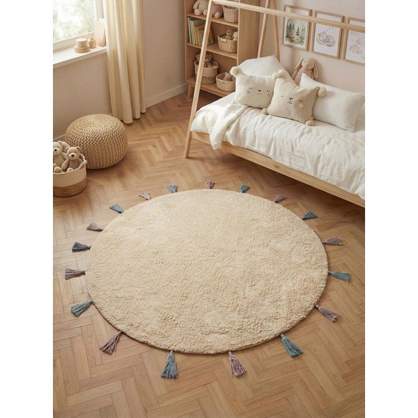Krémovobiely prateľný/ručne tkaný bavlnený detský koberec ø160 cm Snuggle Sunna – Hanse Home-image-1