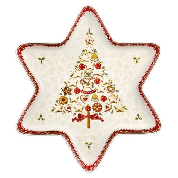 Červeno-biela porcelánová servírovacia miska s motívom vianočnej hviezdy Villeroy & Boch Gingerbread Village, 37,2 x 32,5 cm-image-2