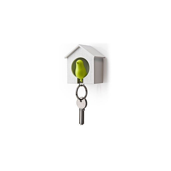 Biely vešiačik na kľúče so zelenou kľúčenkou Qualy Sparrow