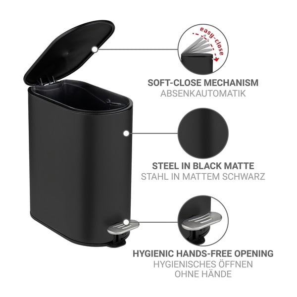 Matne čierny pedálový oceľový odpadkový kôš 5 l Collungo – Wenko-image-3