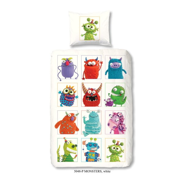 Biele detské bavlnené obliečky Müller Textiel Monsters, 135 x 200 cm