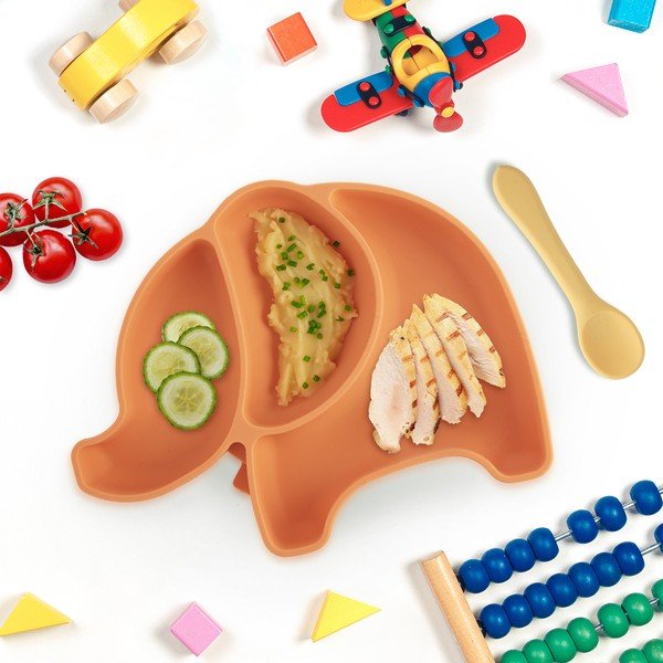 Oranžový silikónový detský tanier 18x23 cm Elephant – Orion-image-1