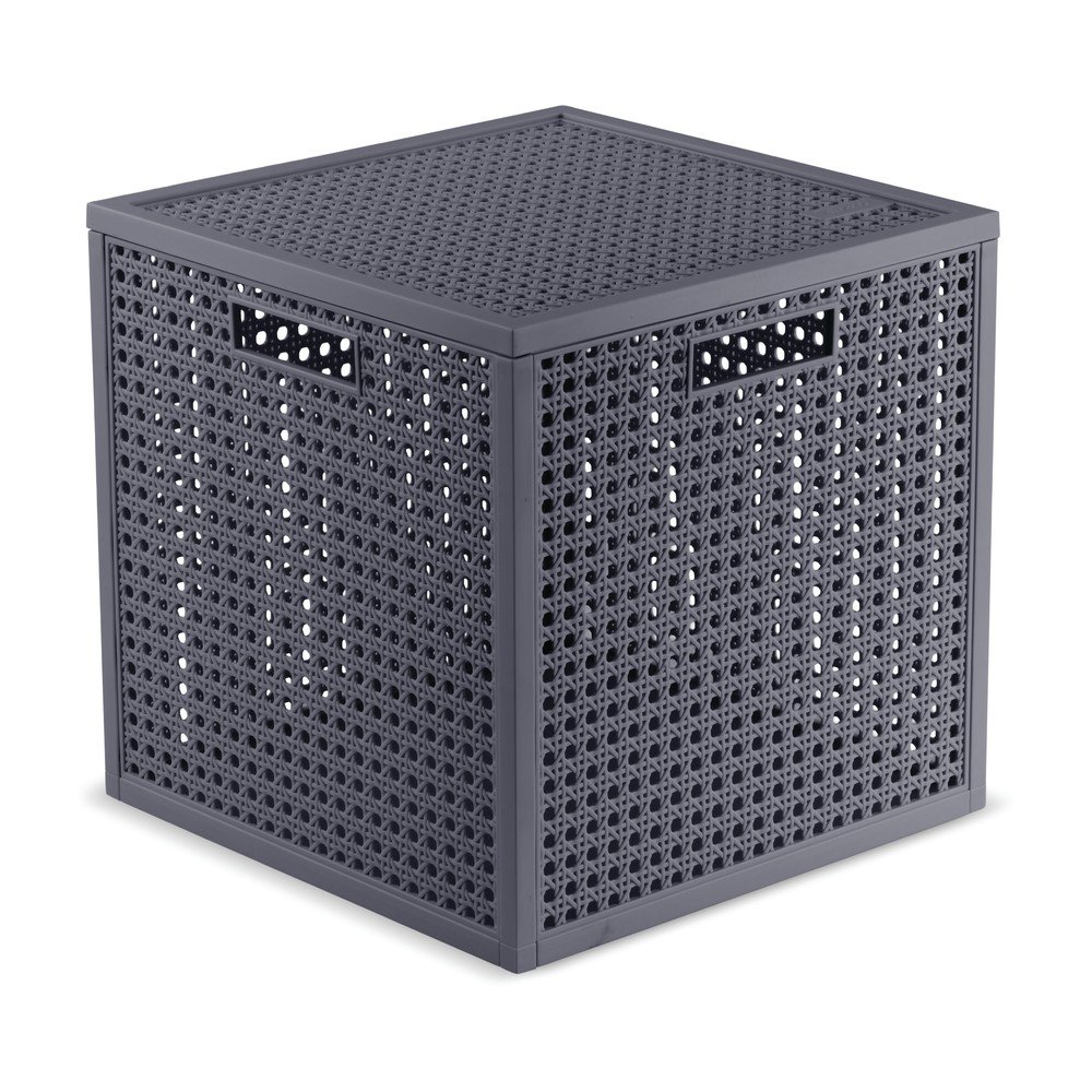 E-shop Tmavosivý úložný box s vekom z recyklovaného plastu 28x28x28 cm Kaya Cube – Curver