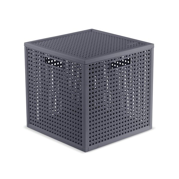 Tmavosivý úložný box s vekom z recyklovaného plastu 28x28x28 cm Kaya Cube – Curver