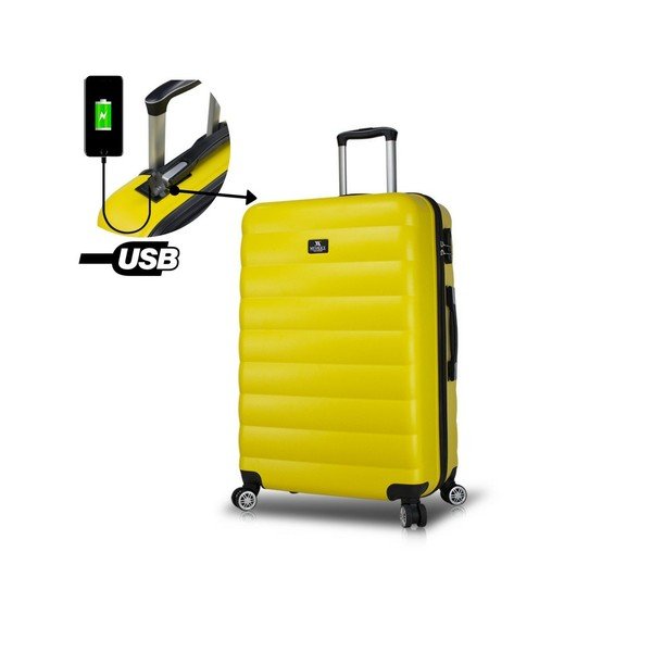 Žltý cestovný kufor na kolieskach s USB portom My Valice COLORS RESSNO Pilot Suitcase-image-2