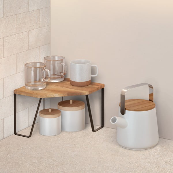 Ohová drevená prídavná polička v matne čierno-prírodnej farbe 25x25 cm York – Metaltex-image-1