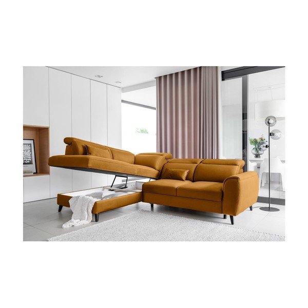 Žltá zamatová rozkladacia/s úložným priestorom rohová pohovka (ľavý roh/do L) Noble – ELTAP-image-3