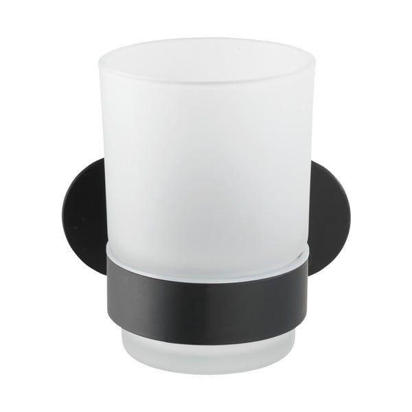 Matne čierny samodržiaci sklenený téglik na zubné kefky Orea – Wenko-image-1