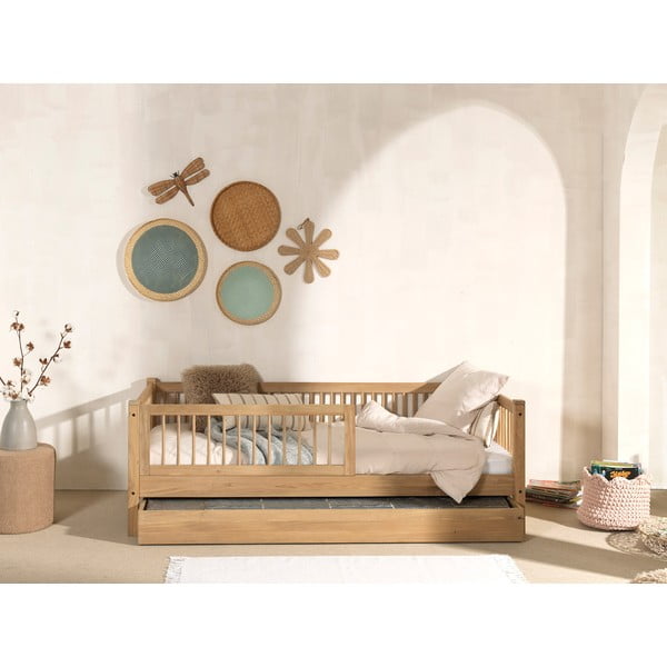 Detská posteľ z dubového dreva s výsuvným lôžkom s roštom v prírodnej farbe 90x200 cm Forrest – Vipack-image-1
