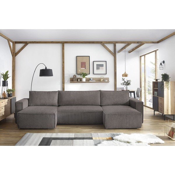 Tmavosivá menčestrová rozkladacia rohová pohovka do "U" Nihad – Bobochic Paris-image-1