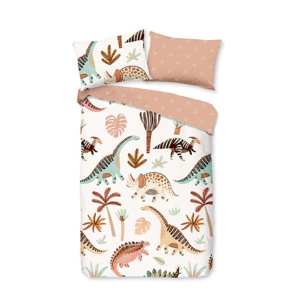 Hnedé/béžové bavlnené detské obliečky do postieľky 100x135 cm Dino – Good Morning