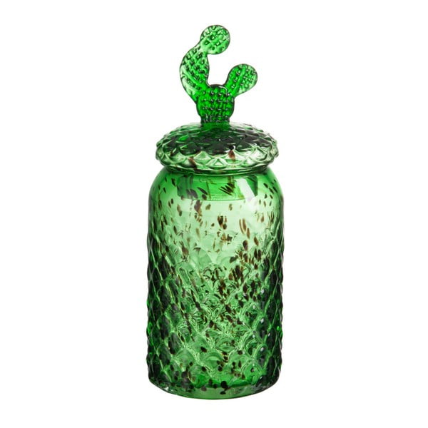Zelená sklenená dóza J-Line Cactus Conical, výška 36 cm