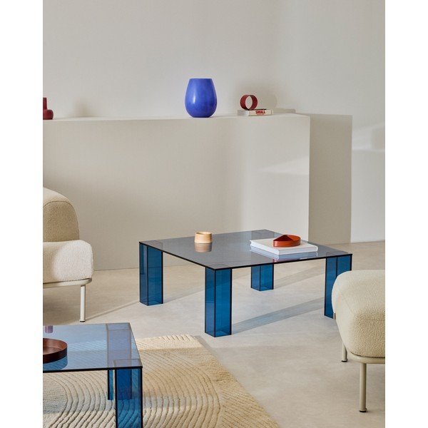Modrý sklenený konferenčný stolík 85x85 cm Adularia – Kave Home-image-1