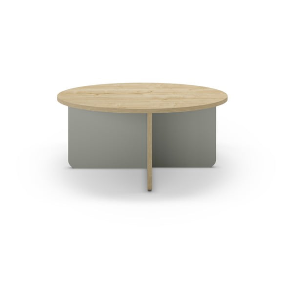 Svetlozelený/v prírodnej farbe okrúhly konferenčný stolík s doskou v dubovom dekore ø 80 cm Hillary – Marckeric-image-2