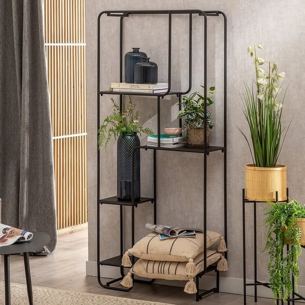 Čierny kovový regál 76x180 cm Sleco – Ixia-image-1