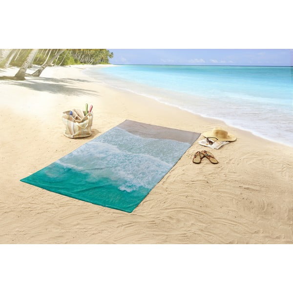 Béžovo-tyrkysovomodrá plážová osuška 100x180 cm – Good Morning-image-1