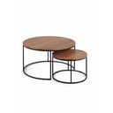 Hnedé okrúhle konferenčné stolíky v súprave 2 ks s doskou v dekore orechového dreva ø 80 cm Yona - Kave Home