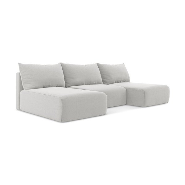 Svetlosivá zamatová rozkladacia/s úložným priestorom rohová pohovka (do tvaru "U") Kalena – Makamii-image-2