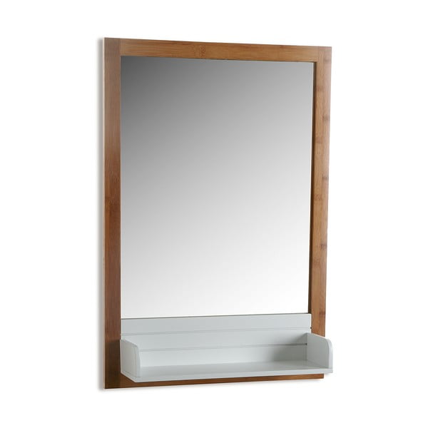Nástenné kúpeľnové zrkadlo s bielou policou Versa
