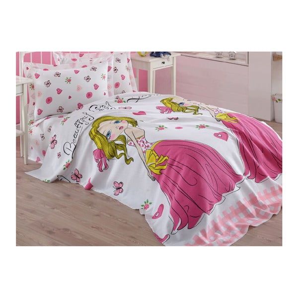 Ružová detská bavlnená prikrývka cez posteľ Mijolnir Princess, 160 x 235 cm