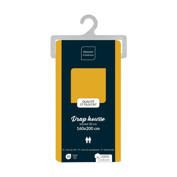 Žltá napínacia bavlnená plachta 160x200 cm Lina – douceur d'intérieur-image-2