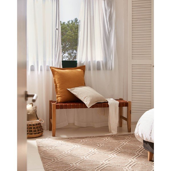 Koňakovohnedá/v prírodnej farbe kožená lavica Calixta – Kave Home-image-1