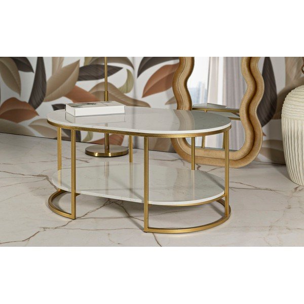 Biely/v zlatej farbe konferenčný stolík s mramorovou doskou 60x90 cm Izmir – Mauro Ferretti-image-1