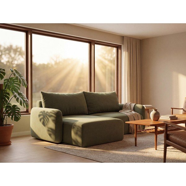 Svetlohnedá rozkladacia/s úložným priestorom rohová pohovka Kalena – Makamii-image-1