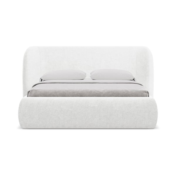 Biela čalúnená dvojlôžková posteľ s úložným priestorom s roštom 140x200 cm Hauke – Makamii-image-3