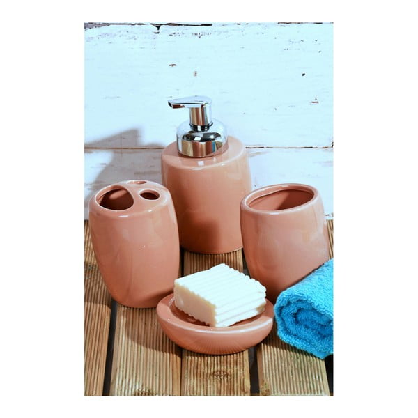Ružový kúpeľňový set z keramiky