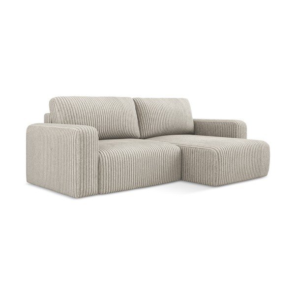 Béžová menčestrová rozkladacia/s úložným priestorom rohová pohovka (pravý roh/s leňoškou) Kona – Makamii-image-2