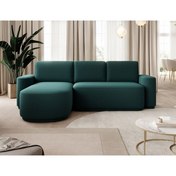 Zelená ženilková rozkladacia/s úložným priestorom rohová pohovka (ľavý roh/s leňoškou) Aurumm – ELTAP-image-1