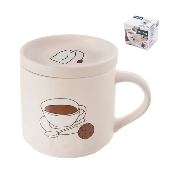 Biely porcelánový hrnček s viečkom 450 ml – Orion-image-2