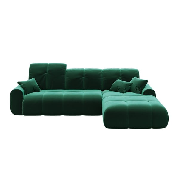 Tmavozelená zamatová rozkladacia rohová pohovka Devichy Tous, pravý roh