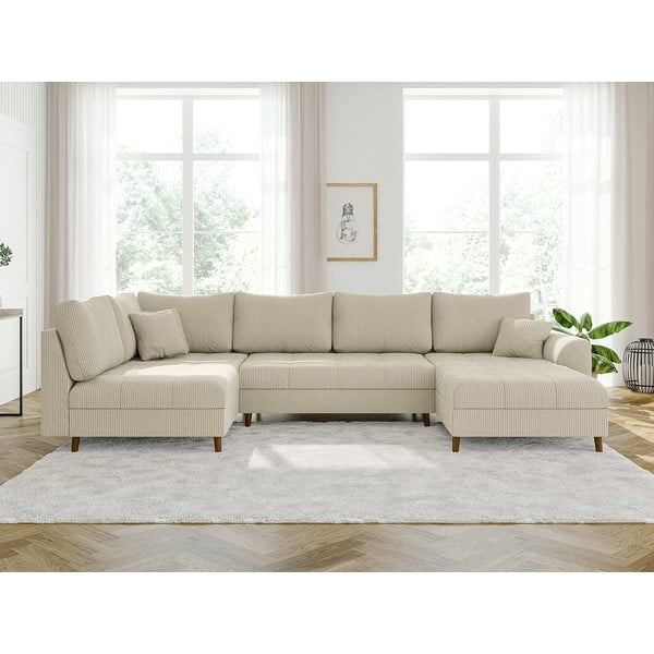 Krémová menčestrová rohová pohovka (pravý roh/do "U") Ariella – Ropez-image-1