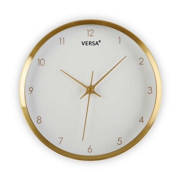 Biele hodiny s rámom v zlatej farbe Versa Runni, ⌀ 25,8 cm